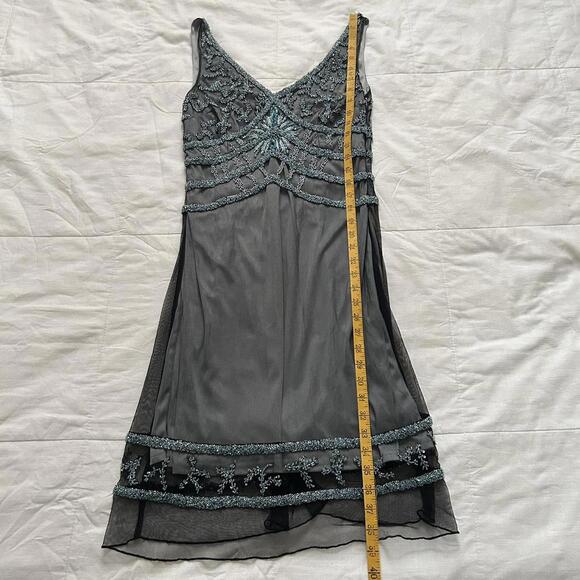 Vintage baby blue black mesh overlay beaded dress great Gatsby glam size 6 - Picture 6 of 8